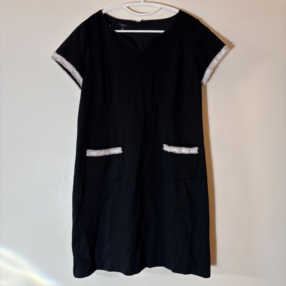 Talbots Petite Black Sheath Dress Contrast Trim Size 12P